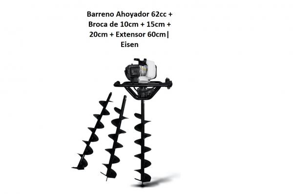 BARRENO 62CC + BROCA DE 10CM+15CM+20CM+EXTENSOR 