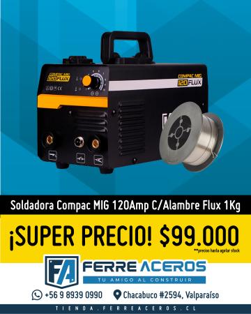 SOLDADORA COMPAC MIG 120 AMP C/ ALAMBRE FLUX